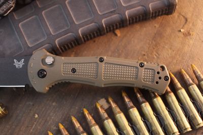 Benchmade Claymore 3.6" Button Lock Auto Folder / Ranger Green Grivory / Cobalt Cerakote 154CM