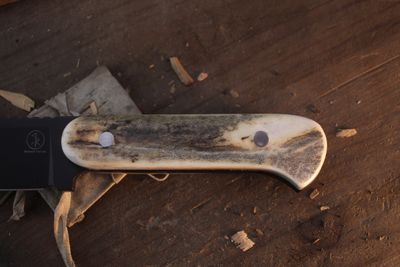 3DK Trevor Barrett Champion Series 5.25" Fixed Modified Tanto, Black Cerakote 52100 / Elk Antler Handle