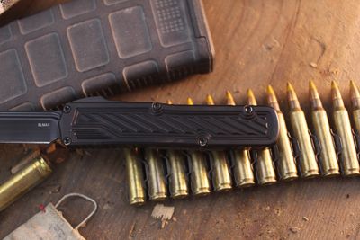 Guardian Tactical Scout 3.5" OTF Automatic Knife / Black Aluminum / Black Elmax ( Pre Owned )