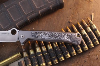 Spyderco & LionSTEEL Slym 3.42" Framelock Flipper / Integral Titanium & Polar Dark Matter Inlays / Satin M390