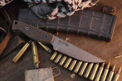 Falcon Knives Bushcraft 4.5” Survival Knife / OD Green Micarta / Gray CPM-3V