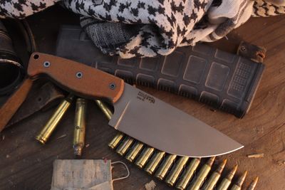 Falcon Knives Large Camp 5.5” Fixed Blade Chopper / Brown Micarta & Black G-10 Liners / Gray CPM-3V