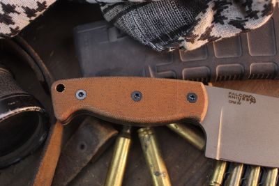 Falcon Knives Large Camp 5.5” Fixed Blade Chopper / Brown Micarta & Black G-10 Liners / Gray CPM-3V