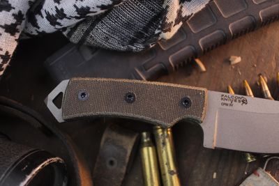 Falcon Knives Jump Master 4.5” Fixed Blade Combat Knife / OD Green Micarta & Black G-10 Liners / Gray CPM-3V