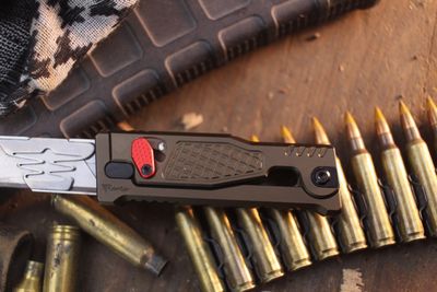 Reate EXO-U 2.3" Utility Gravity OTF / Frag Pattern Bronzed Aluminum / Stainless Box Cutter ( Pre Owned )