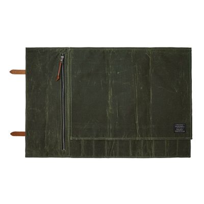 HardMill 10 Knife Roll With Zippered Pocket / Olive Waxed Canvas &amp; Leather