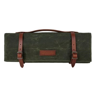 HardMill 10 Knife Roll With Zippered Pocket / Olive Waxed Canvas &amp; Leather