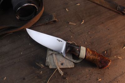 907knives WKI ONE 4.5" Fixed Blade / Turkish Walnut &amp; Mammoth Tooth Spacer / Satin AEB-L