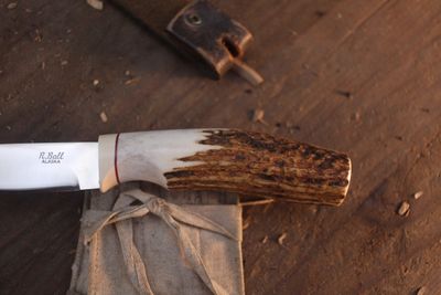 R. Ball Hunter 2.75" Fixed Blade / Moose Antler & Mammoth Ivory / Satin AEB-L..