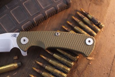 Hinderer Knives Project X Sheepsfoot 3.66" Framelock Flipper / OD Green G-10 &amp; Working Finish Titanium / Stonewash MagnaCut