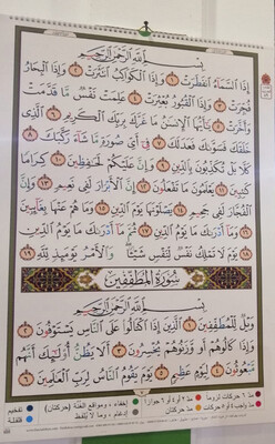 لوحات جزء عم بالترميز اللوني لمواضع أحكام التجويد