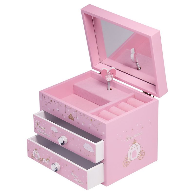 Wooden Jewelry Box Jewel Casket Musical Ballerina Pink Dream Castle Theme Design