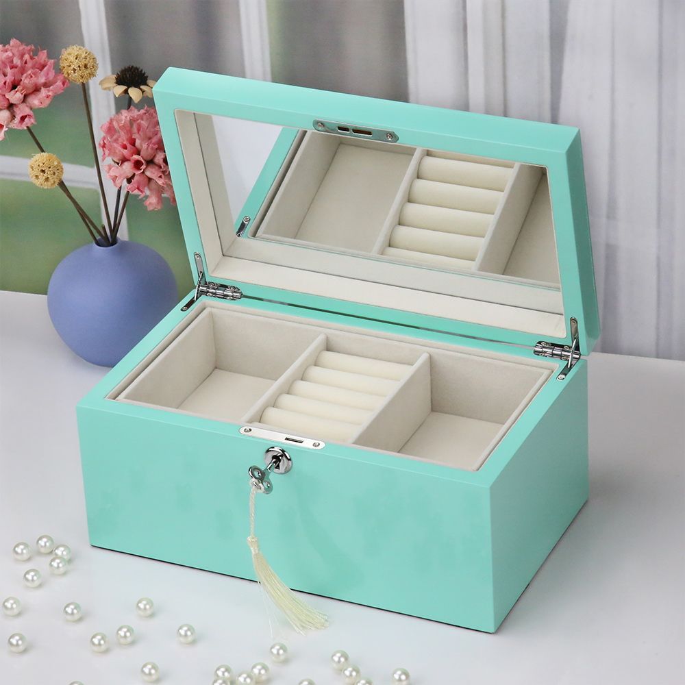 Wooden Jewelry Casket Jewel Chest Box Glossy Piano Lacquer Inside Tray