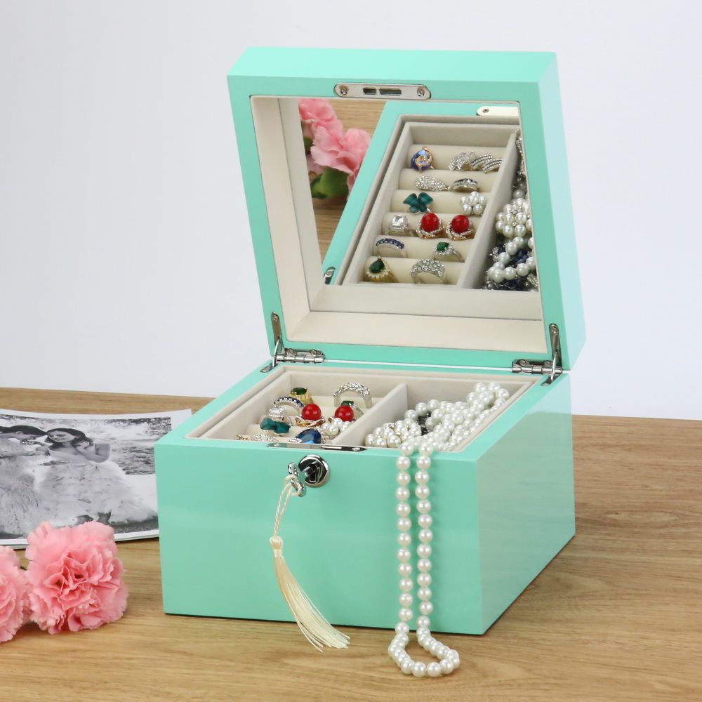 Trending Wooden Jewelry Box Wood Jewellery Organizer Tiffany Blue