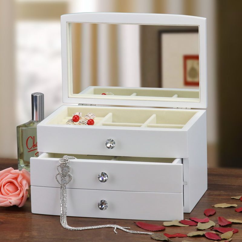 Wooden Jewelry Box Wood Jewellery Organizer with Large Mirror