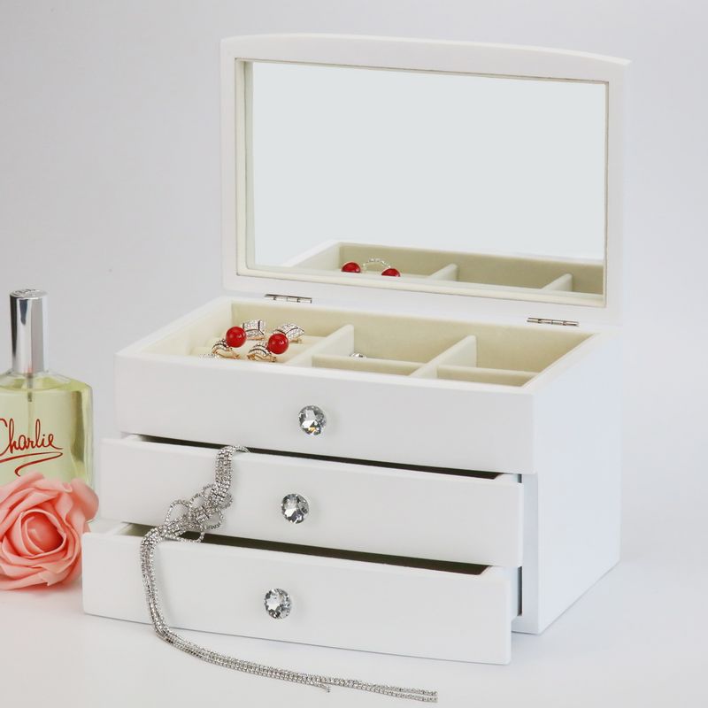 Wooden Jewelry Box Wood Jewellery Organizer with Large Mirror