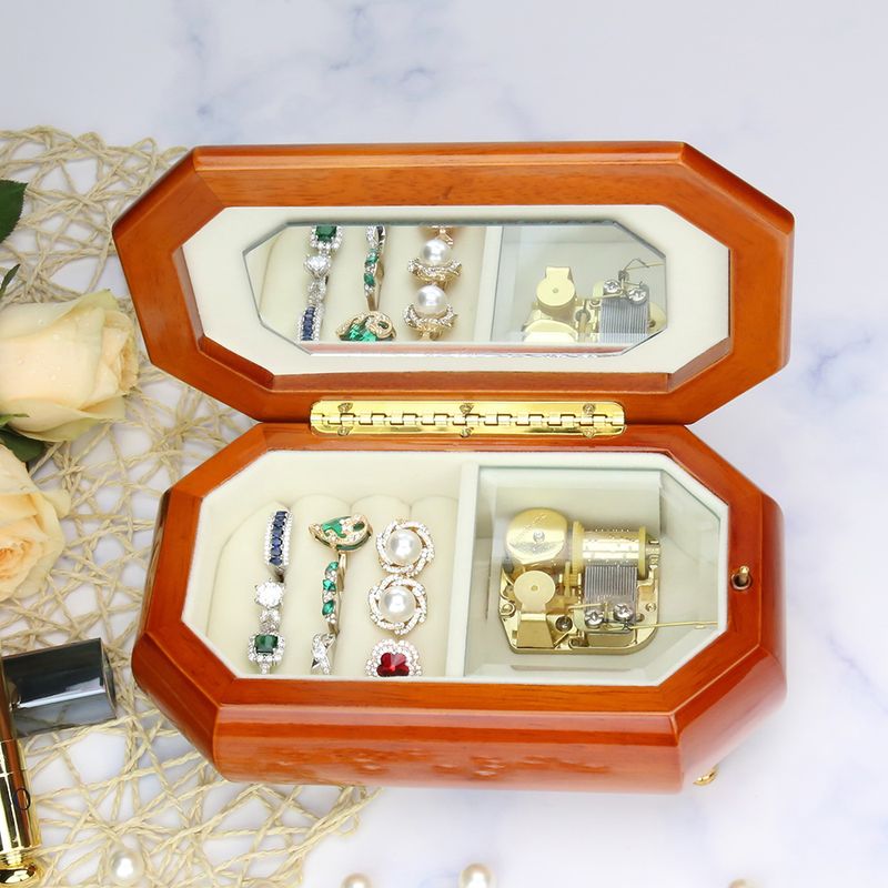 Octagonal Wooden Jewelry Music Box Italian Inlaid Style Design Gloss Lacquer Fin