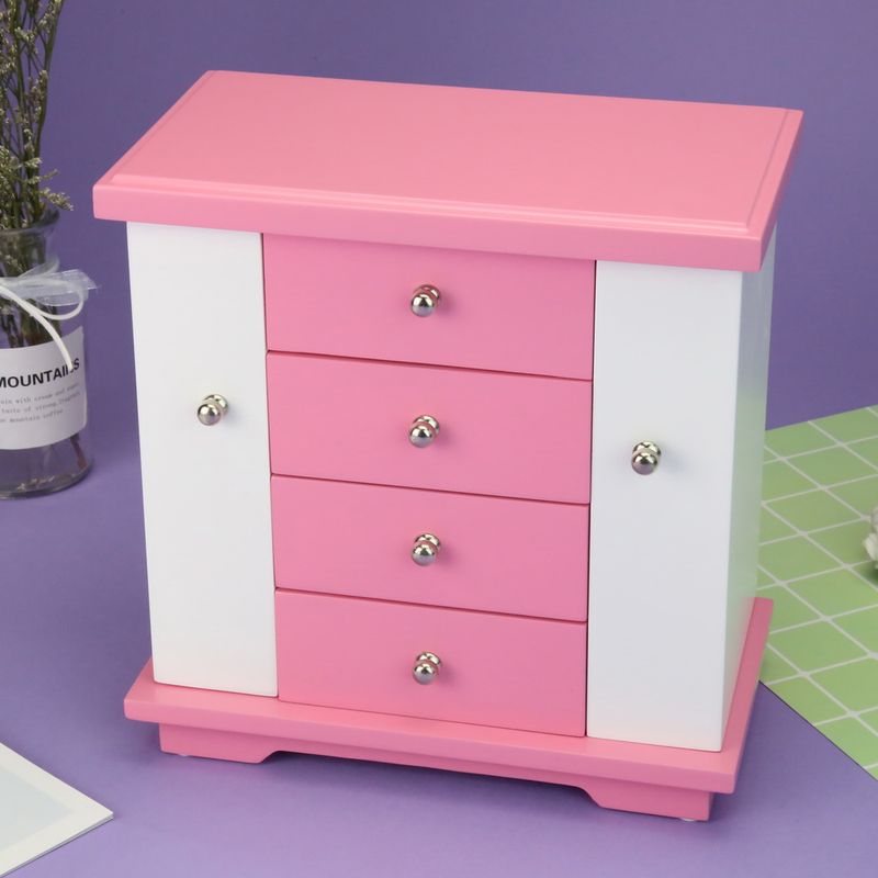 Wooden Jewelry Cabinet Box Pink White Two Tone Storage Jewellery Organizer Gift