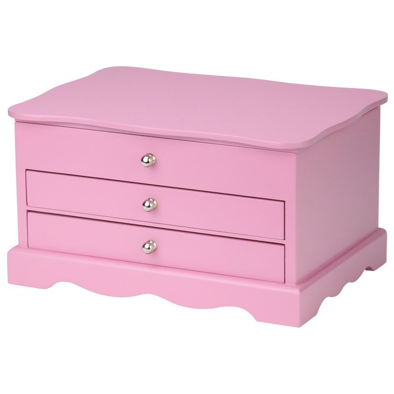 Wooden Jewelry Organizer Box Pink with Drawers