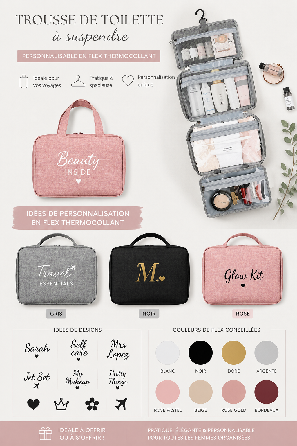 Trousse de toilette à suspendre personnalisable
