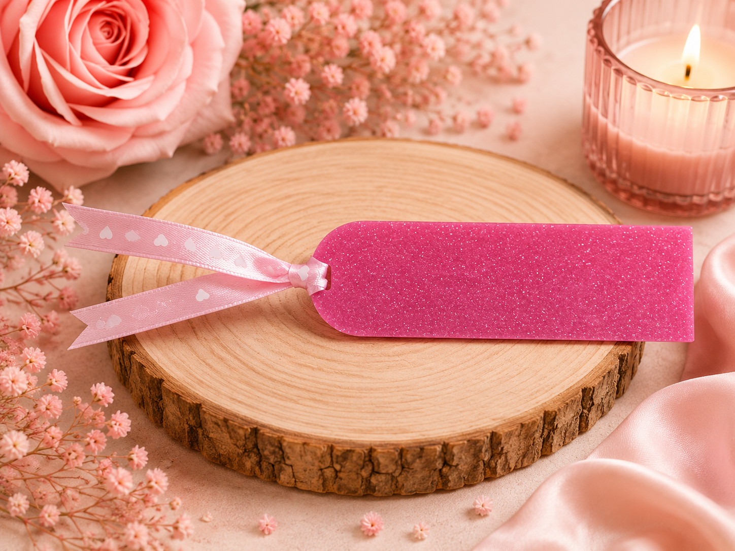 ✨ Marque-page acrylique pailleté personnalisé – 15 x 3 cm