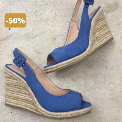 Sandália Anabela Azul Nobuck