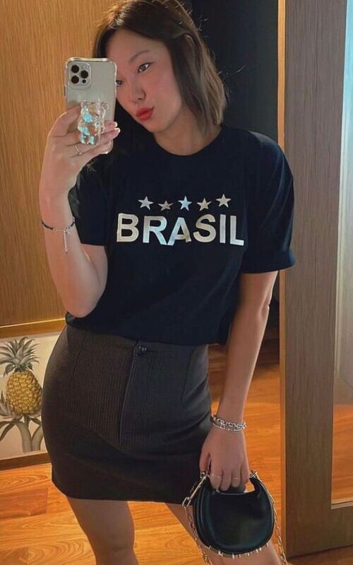 Blusa T-Shirt Brasil Estampa com Estrelas