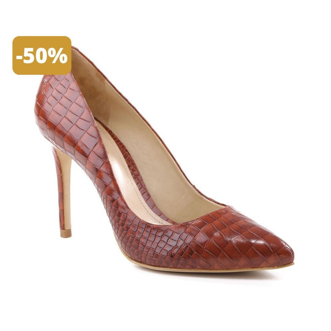 Scarpin Caramelo Croco Bico Fino