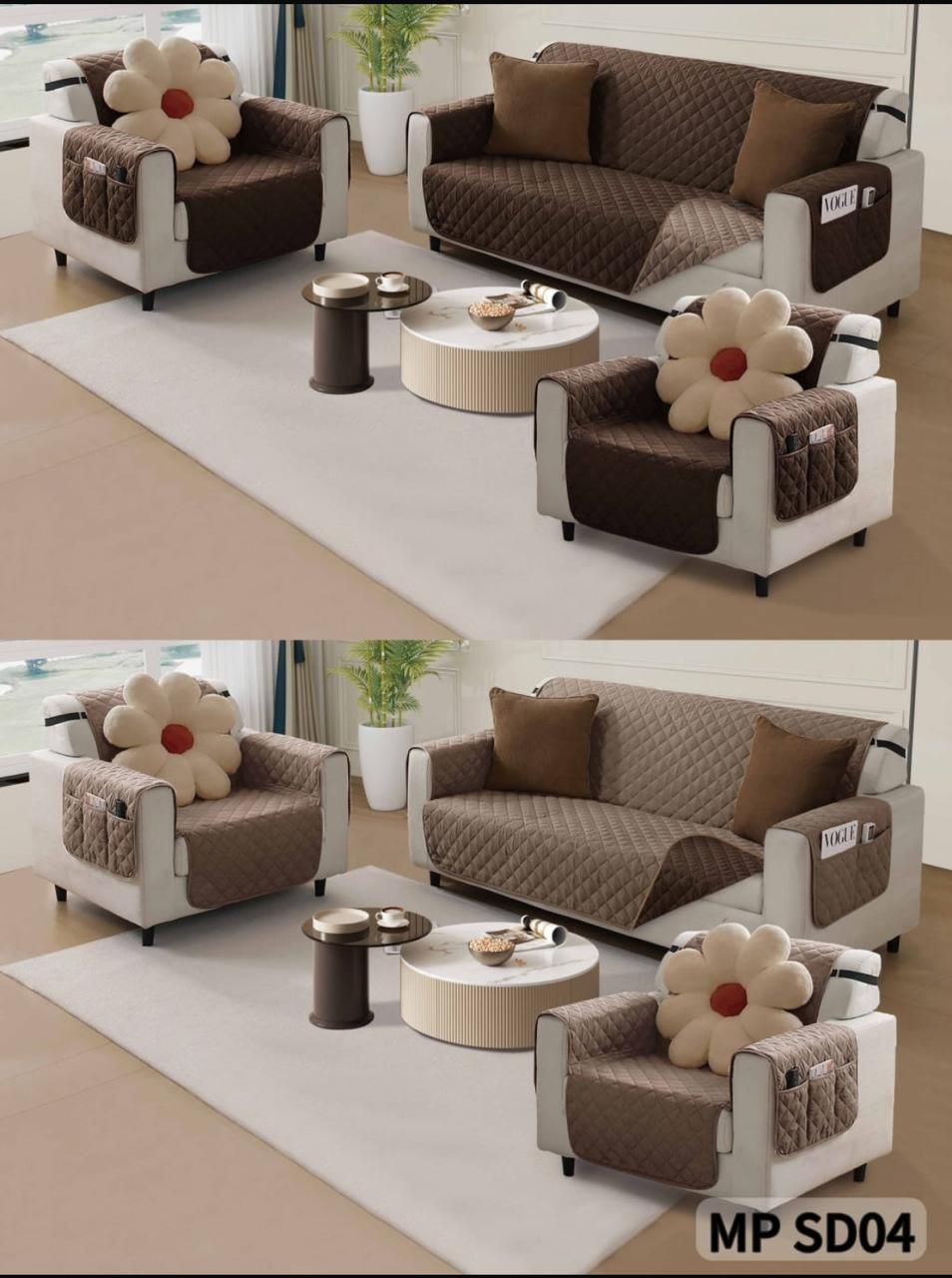 CUBRE SOFA 3+1+1 REVERSIBLE IMPERMEABLE BICOLOR CAFE