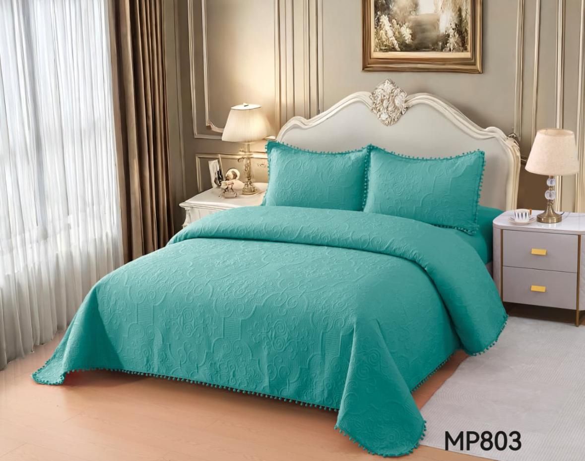 CUBRE CAMAS DE VERANO 2 PLAZAS ESTILO POMPOM TURQUEZA