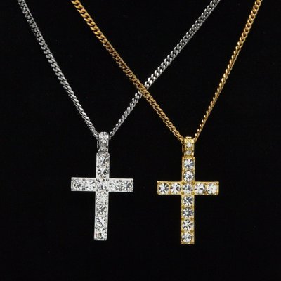 Crystal Crucifix Charm Cuban Link chain