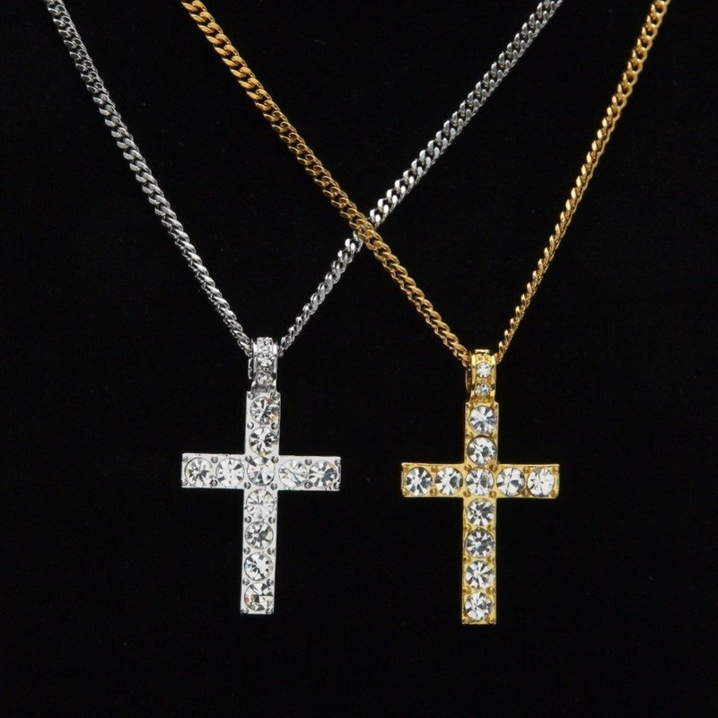 Crystal Crucifix Charm Cuban Link chain