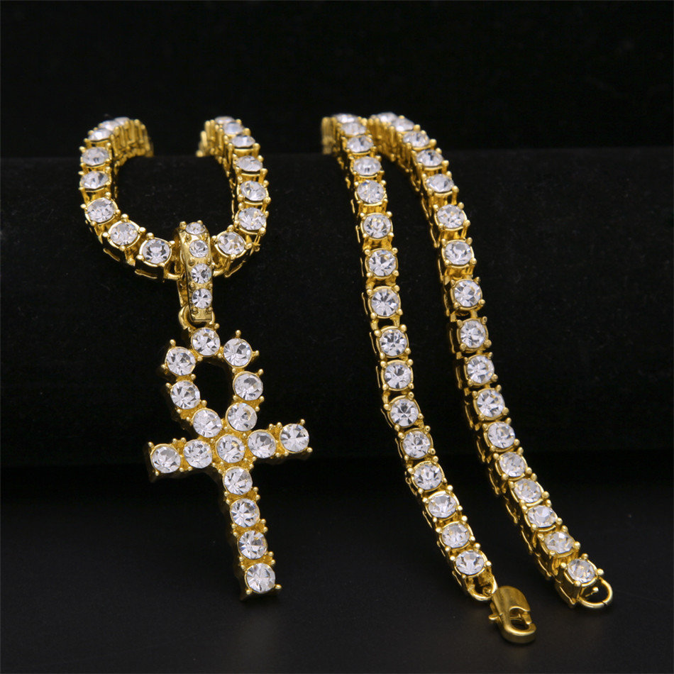 Egyptian Ankh 5MM Single Row Micro Diamond Necklace