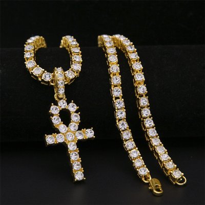 Egyptian Ankh 5MM Single Row Micro Diamond Necklace