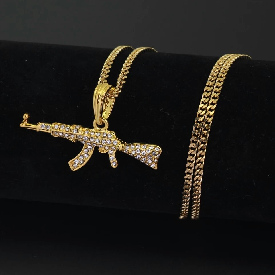 AK47 Gun Cuban Link Pendant