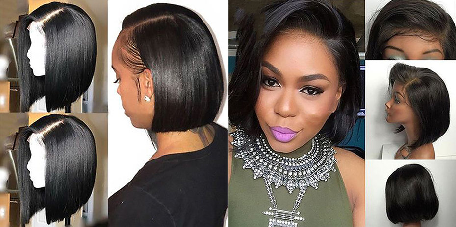 Maxglam Short Lace Front Human Hair Wigs Brazilian Remy Hair Bob Wig with Pre Plucked Hairline Bleached Knots