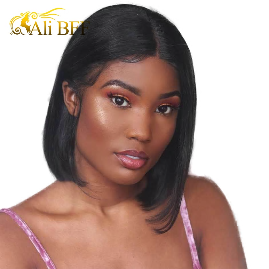 ALI BFF Straight Bob Wig Brazilian Wig Short Lace Front Human Hair Wigs With Baby Hair Remy Hair For Women 130% Density