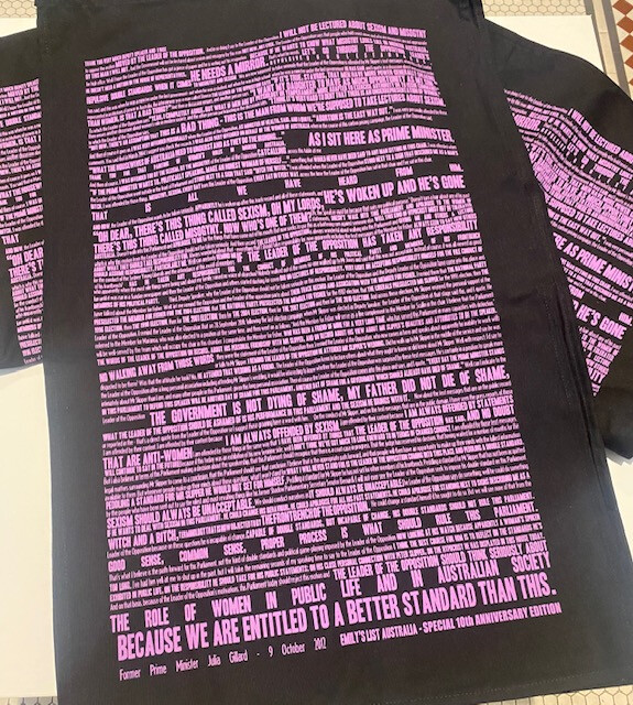 Misogyny Speech Tea Towel with pink writing
