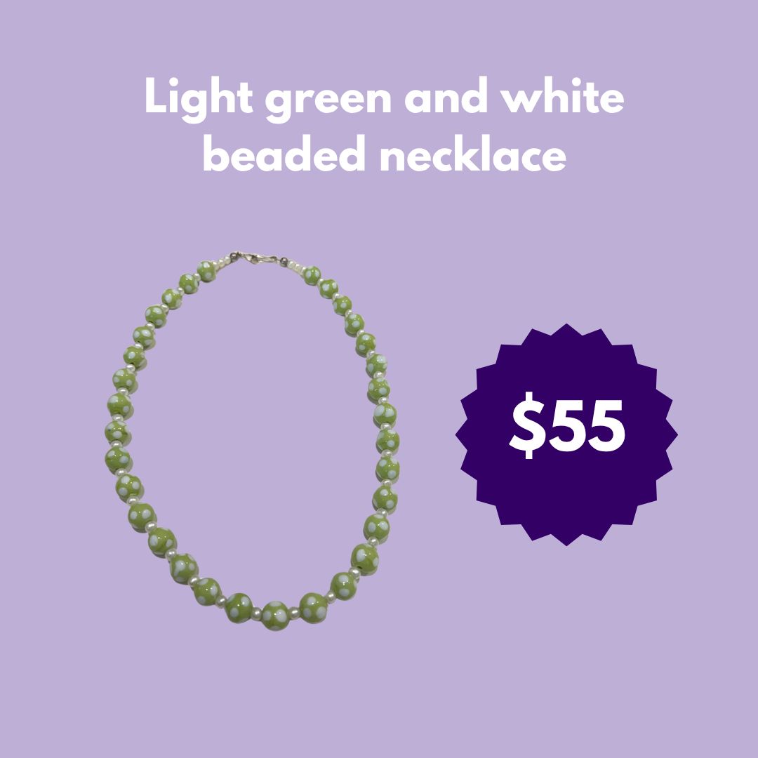 Green and white beaded necklace