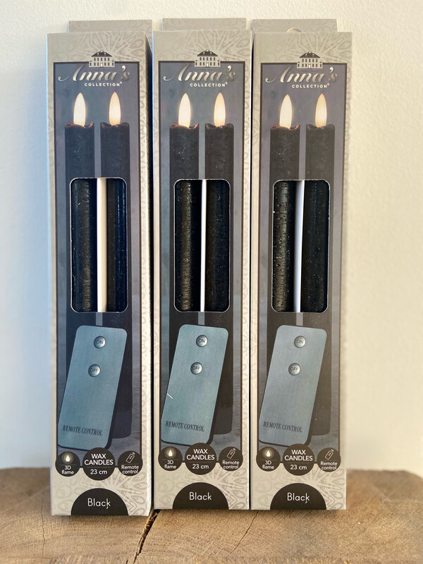 Led wax dinerkaarsen 23 cm 3D vlam S/2 zwart