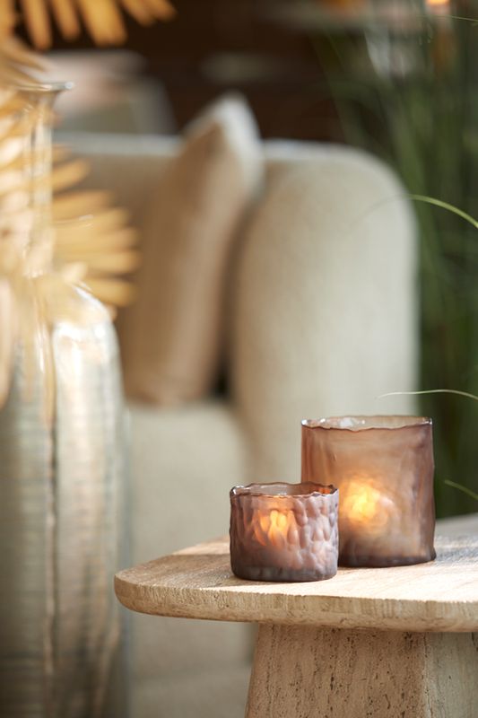 Theelicht glas donker bruin