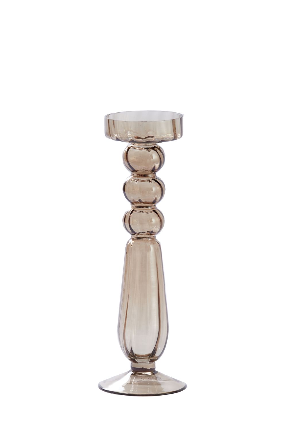 Glazen kaarsenhouder taupe