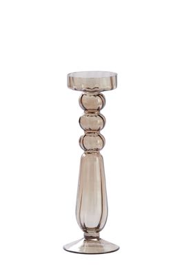 Glazen kaarsenhouder taupe