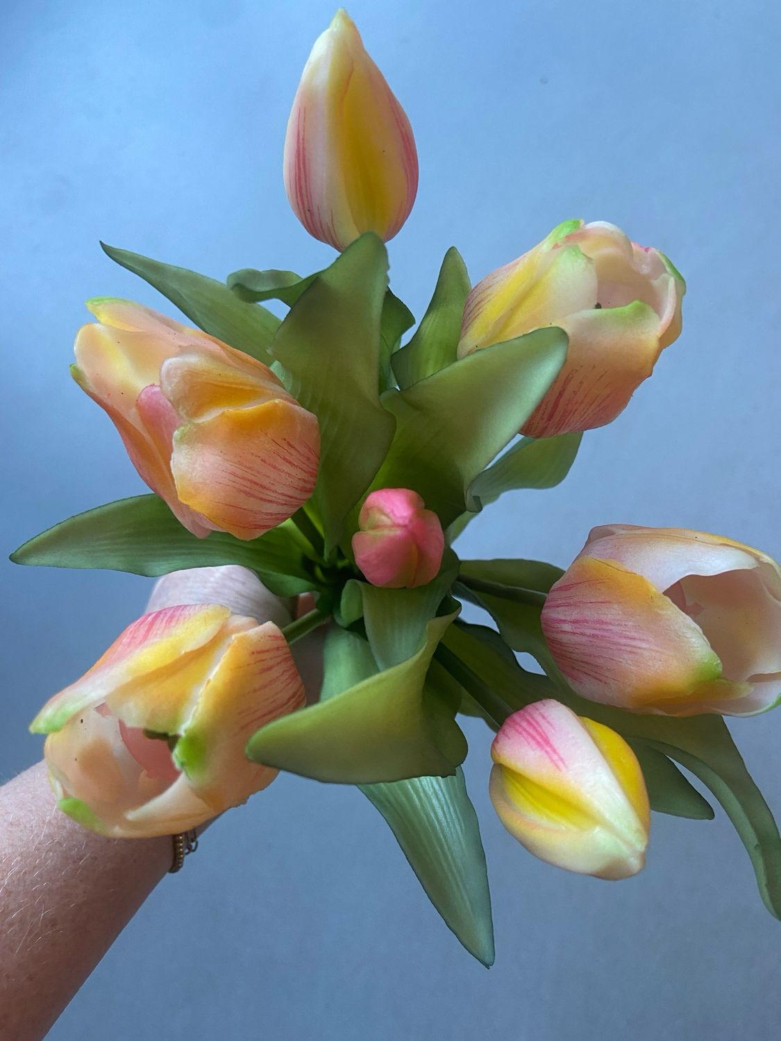 Tulpenboeket roze/creme/geel 30 cm
