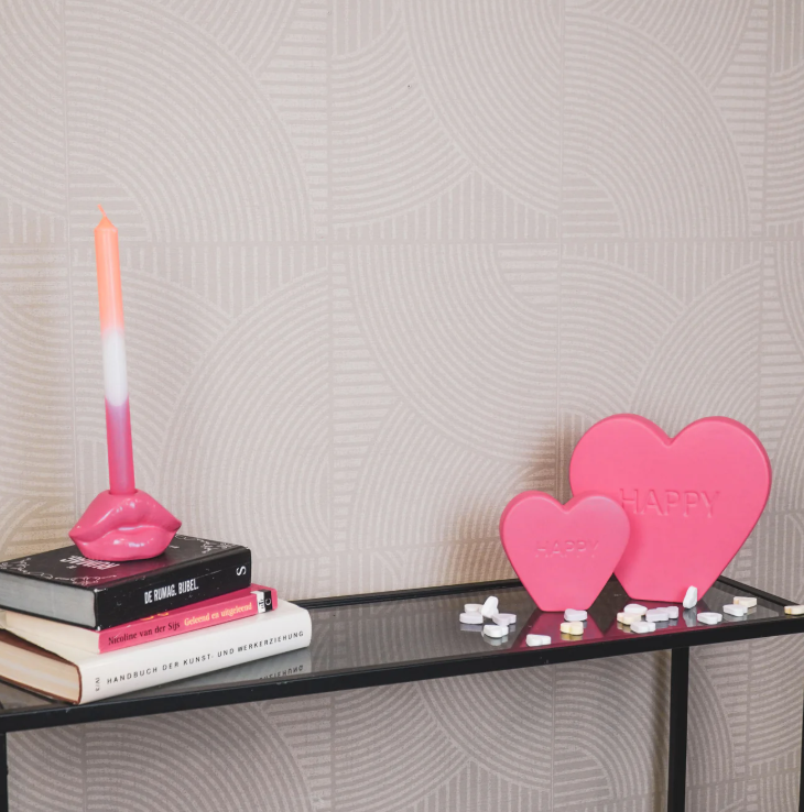 Ornament snoephart beeldje happy neon roze