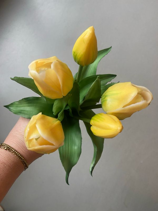 Kunsttulpen real touch boeket geel 31 cm