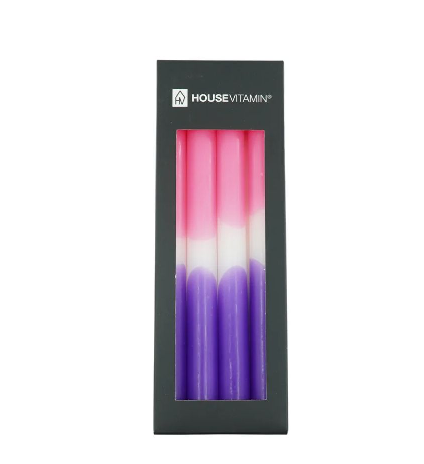 Kaarsen - Dipdye Dinerkaars - Neon Roze/Wit/Paars - S4