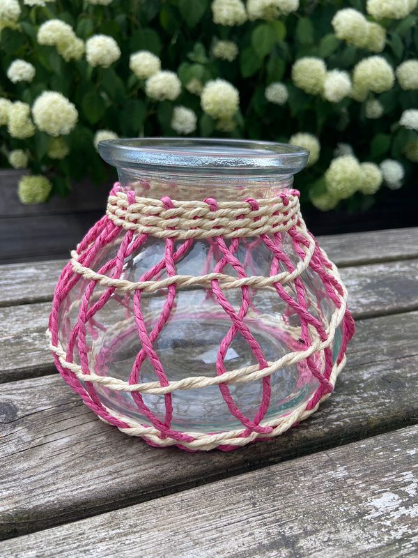 Waxinehouder gekleurd jute roze