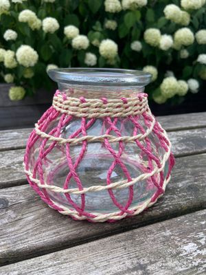 Waxinehouder gekleurd jute roze