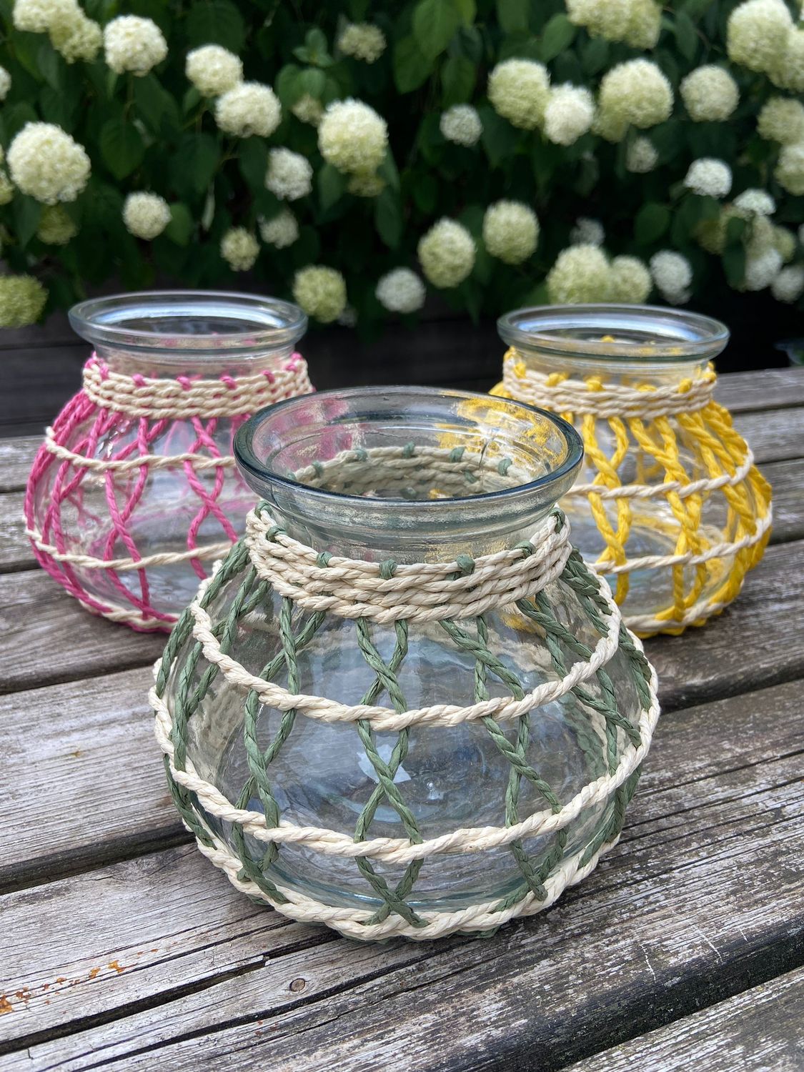 Waxinehouder gekleurd jute roze